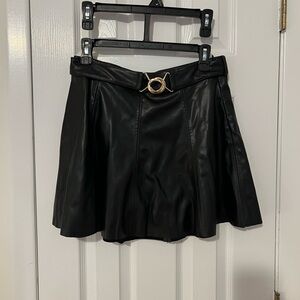 Zara Black Faux Leather Skater Skirt with Gold Ring Detail